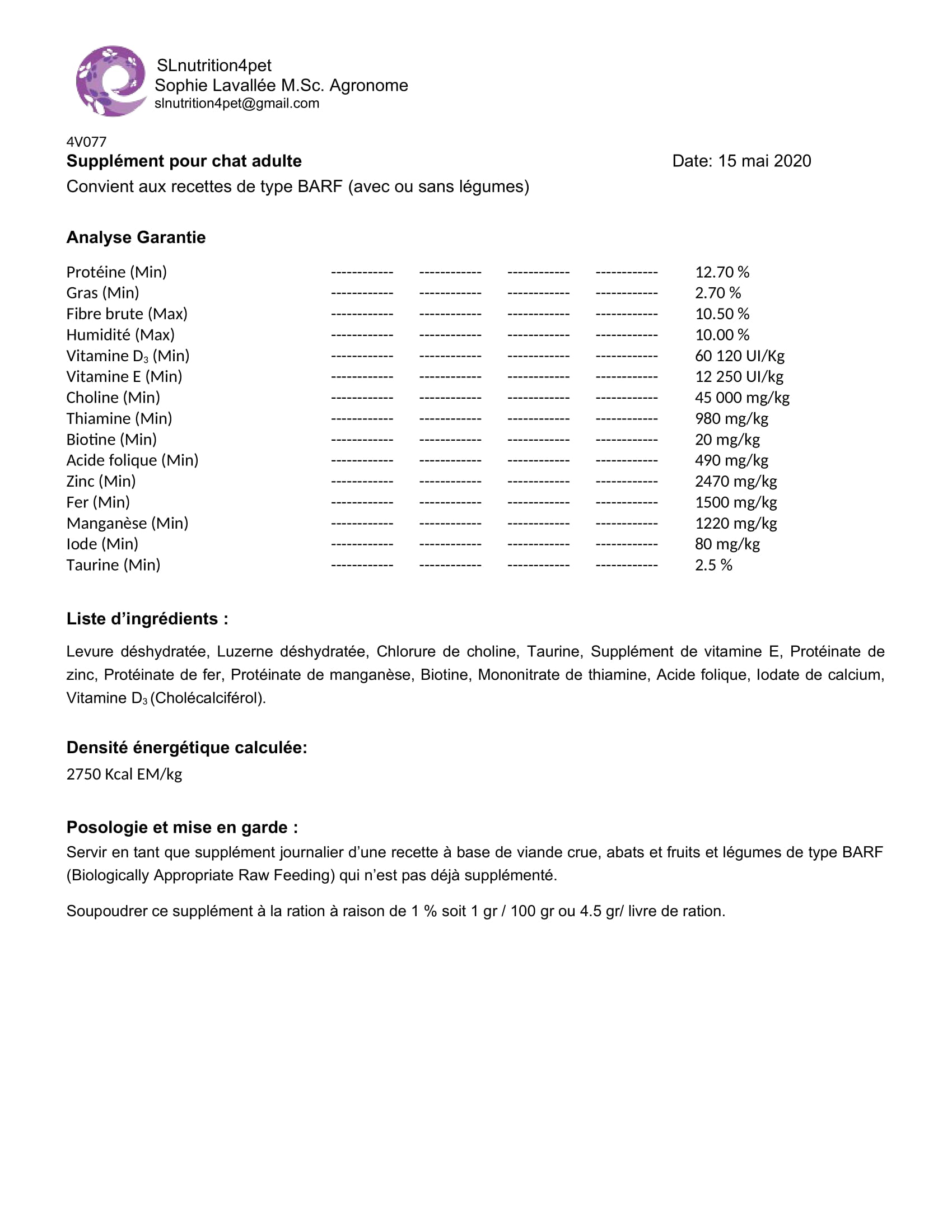 Supplément Pro-Raw pour chats